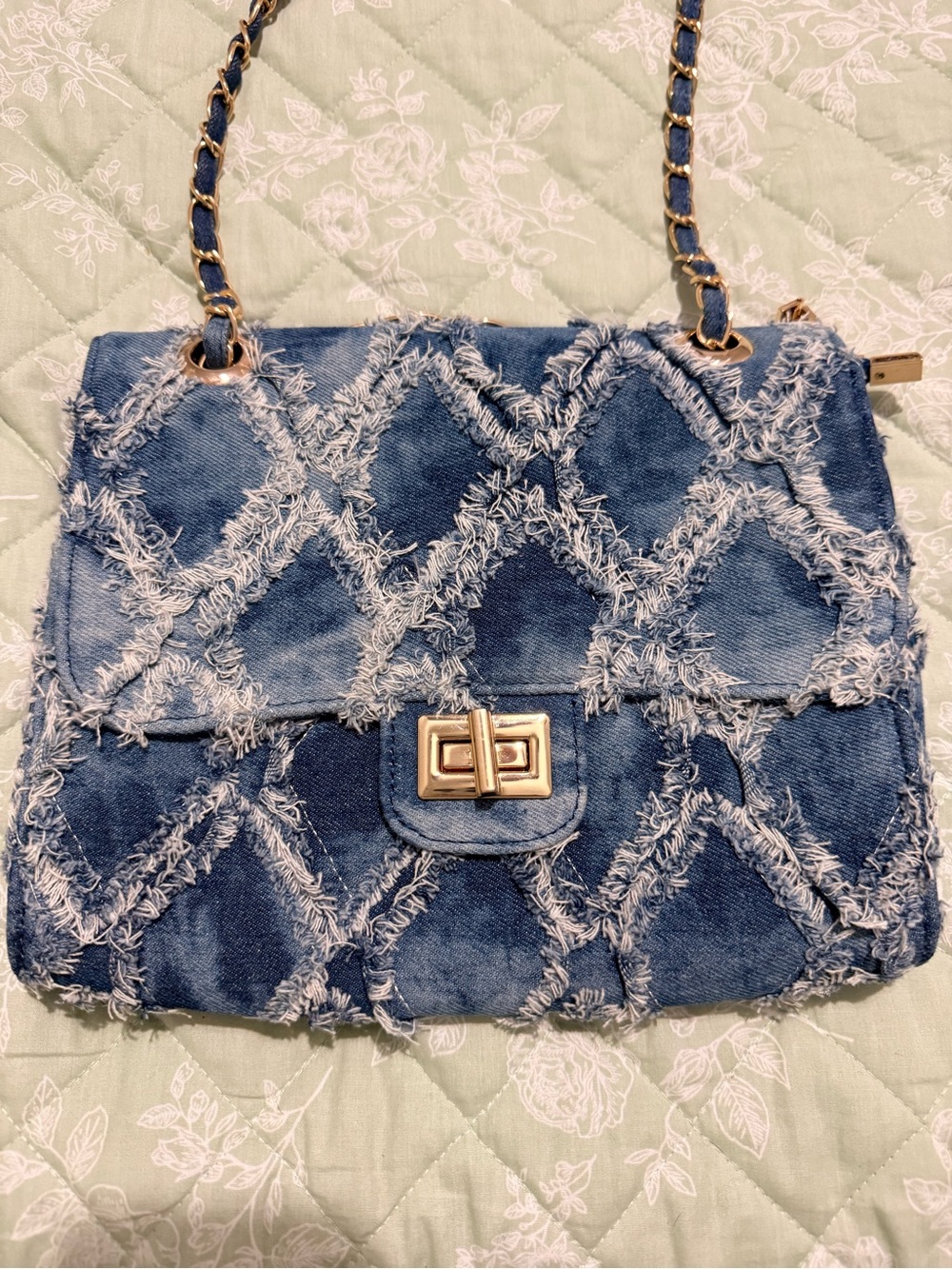 M Marco Distressed Quilted Denim Chain-Handle Shoulder Bag - Blue